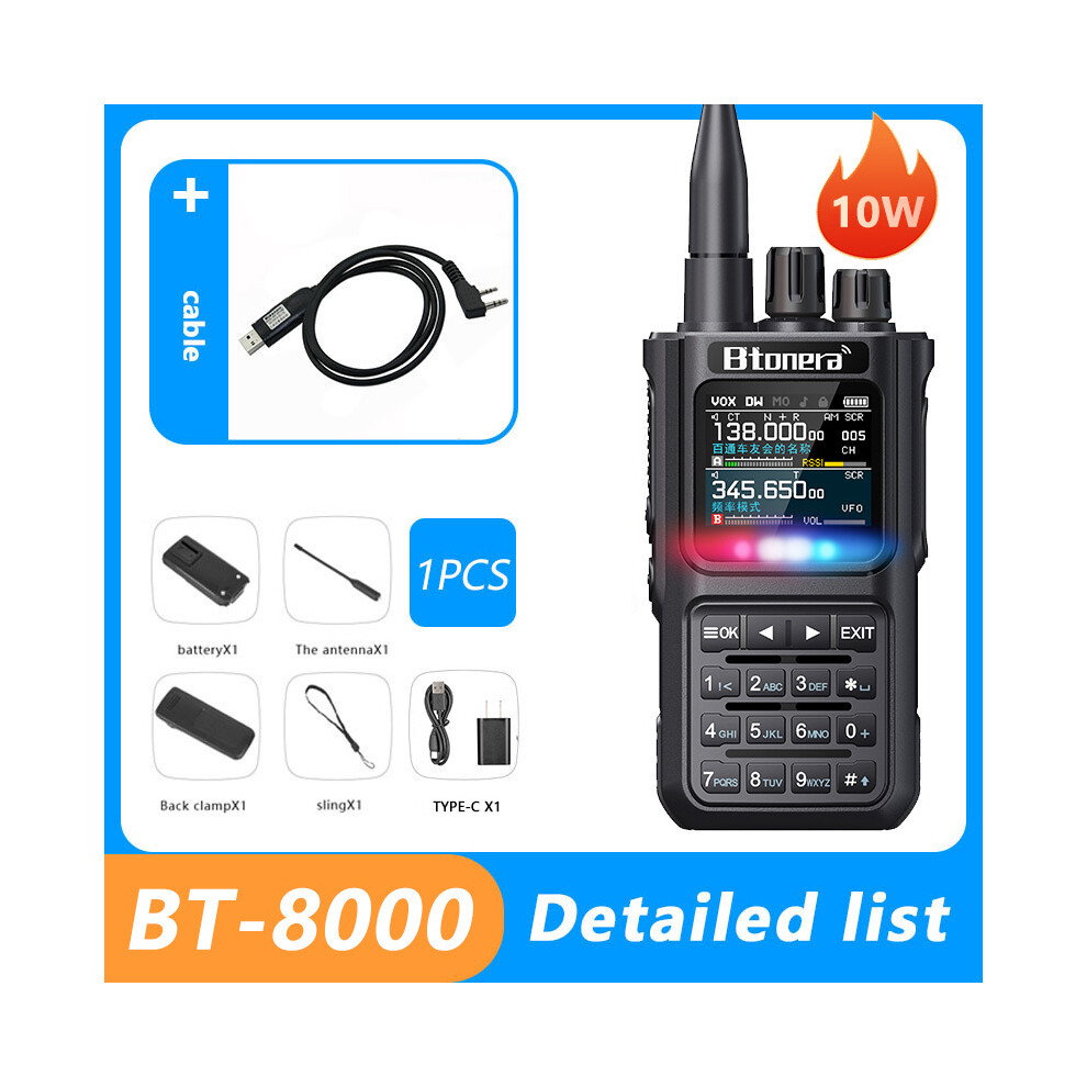 (1Pcs-Cable) Btdx Bt-8000 10W Full Band Ham Radio Amateur 2 Way Radio 256Ch Walkie Talkie Am Air Aviation Band Color 9036185429313