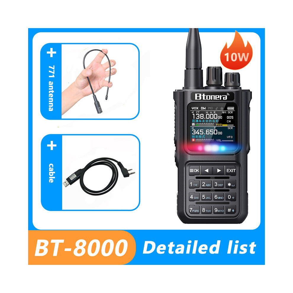 (1Pcs-Cable-771) Btdx Bt-8000 10W Full Band Ham Radio Amateur 2 Way Radio 256Ch Walkie Talkie Am Air Aviation Band Color 9036185429375