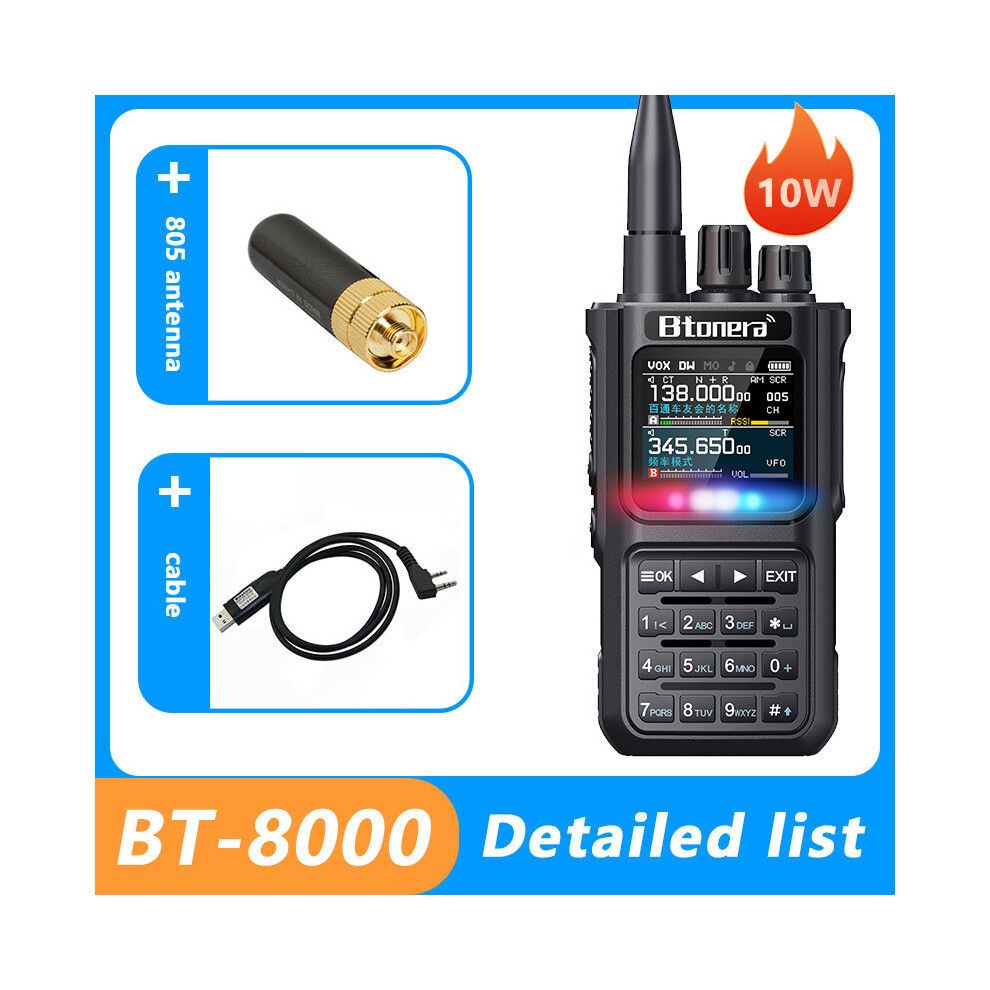 (1Pcs-Cable-805) Btdx Bt-8000 10W Full Band Ham Radio Amateur 2 Way Radio 256Ch Walkie Talkie Am Air Aviation Band Color 9036185429382
