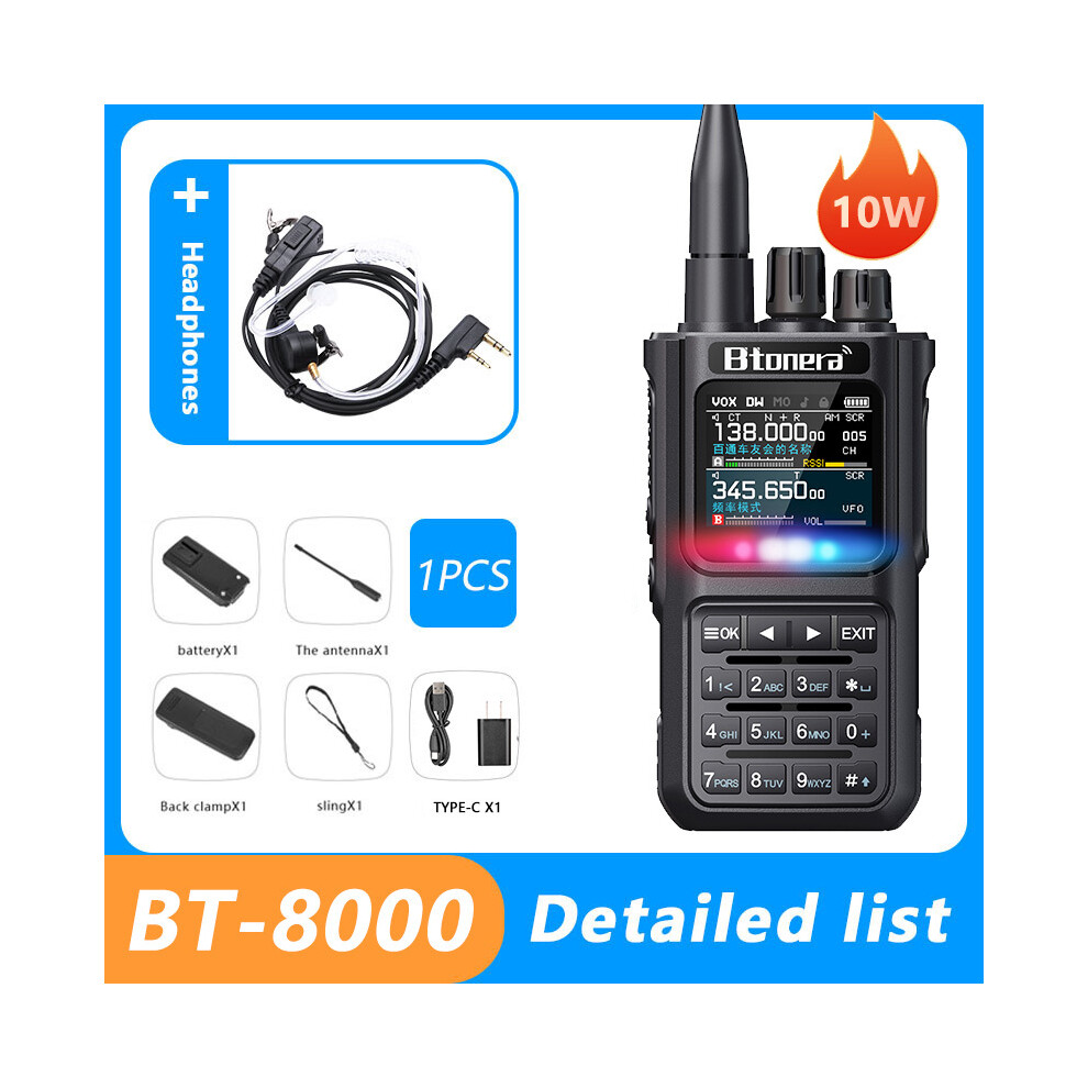 (1Pcs-Earline) Btdx Bt-8000 10W Full Band Ham Radio Amateur 2 Way Radio 256Ch Walkie Talkie Am Air Aviation Band Color 9036185429337