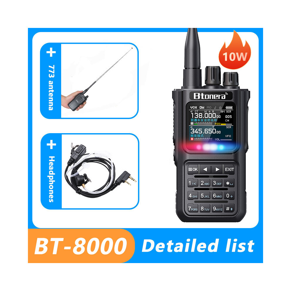 (1Pcs-Earline-773) Btdx Bt-8000 10W Full Band Ham Radio Amateur 2 Way Radio 256Ch Walkie Talkie Am Air Aviation Band Color 9036185429351