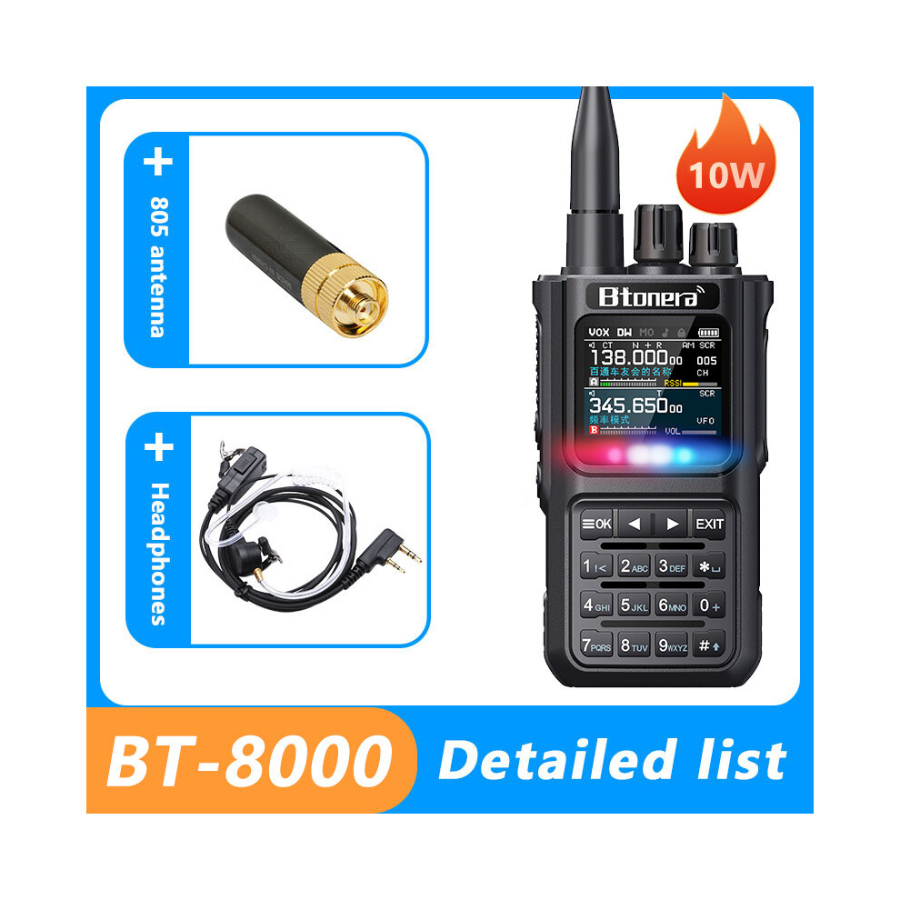 (1Pcs-Earline-805) Btdx Bt-8000 10W Full Band Ham Radio Amateur 2 Way Radio 256Ch Walkie Talkie Am Air Aviation Band Color 9036185429412
