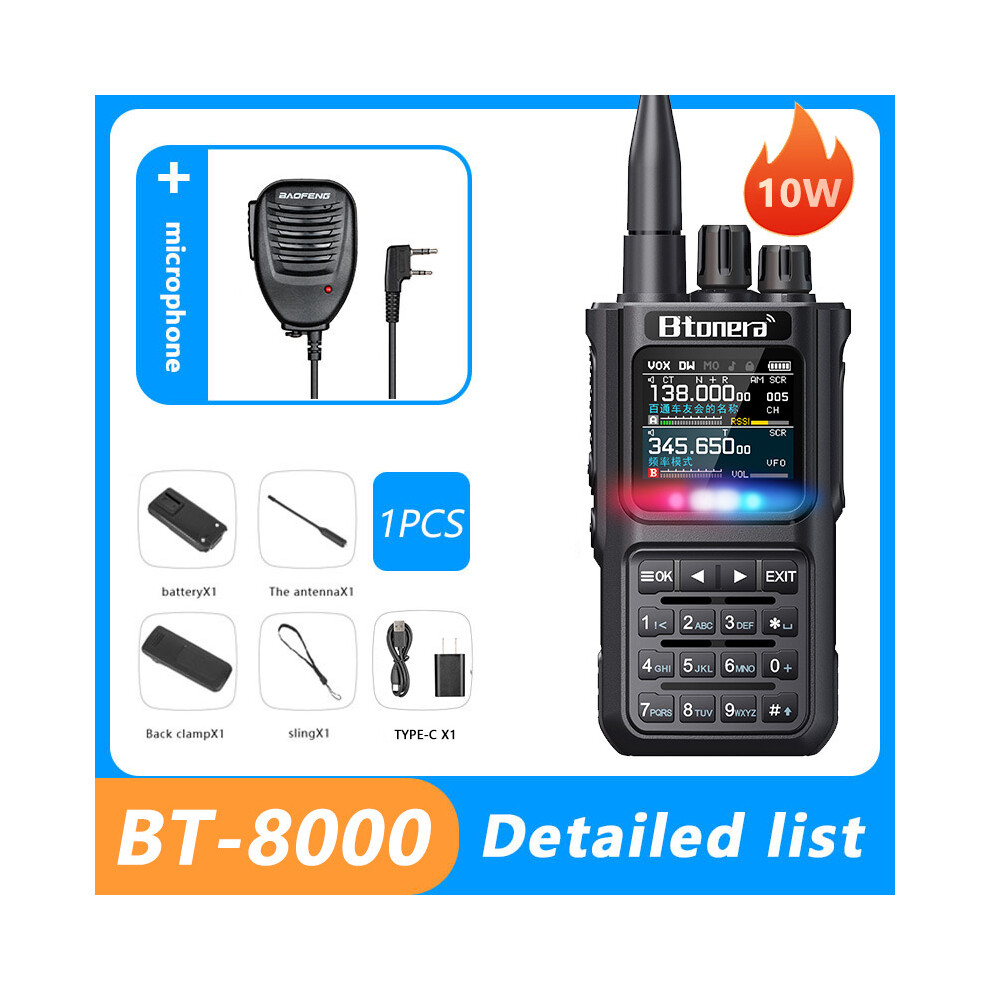 (1Pcs-Mic) Btdx Bt-8000 10W Full Band Ham Radio Amateur 2 Way Radio 256Ch Walkie Talkie Am Air Aviation Band Color 9036185429344