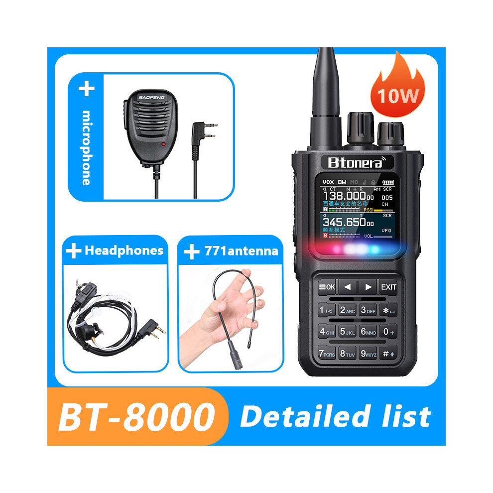 (1Pcs-Mic-771-Cable) Btdx Bt-8000 10W Full Band Ham Radio Amateur 2 Way Radio 256Ch Walkie Talkie Am Air Aviation Band Color 9036185429481