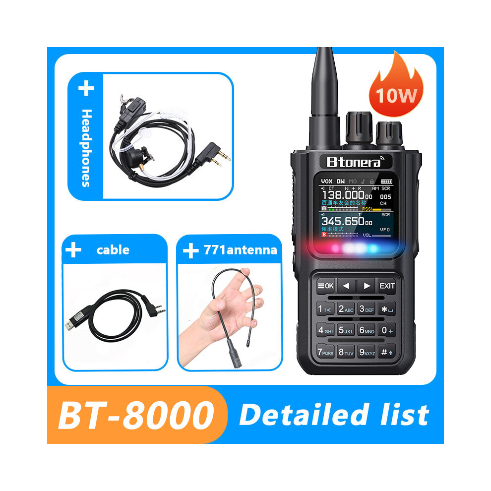 (Earline-771-Cable) Btdx Bt-8000 10W Full Band Ham Radio Amateur 2 Way Radio 256Ch Walkie Talkie Am Air Aviation Band Color 9036185429474