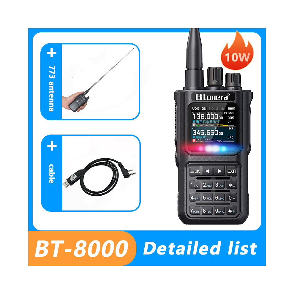 (1Pcs-Cable-773) Btdx Bt-8000 10W Full Band Ham Radio Amateur 2 Way Radio 256Ch Walkie Talkie Am Air Aviation Band Color 9036185429450