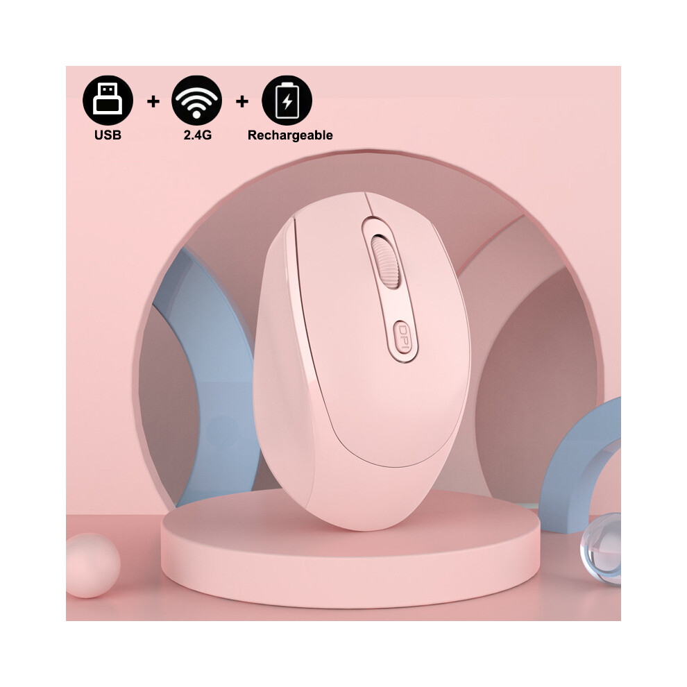 (Pink) Wireless Mouse, Ergonomic Optical Mouse, Computer Mouse For Laptop, Pc,Chromebook,Notebook,Rechargeable Pink 9036185402149