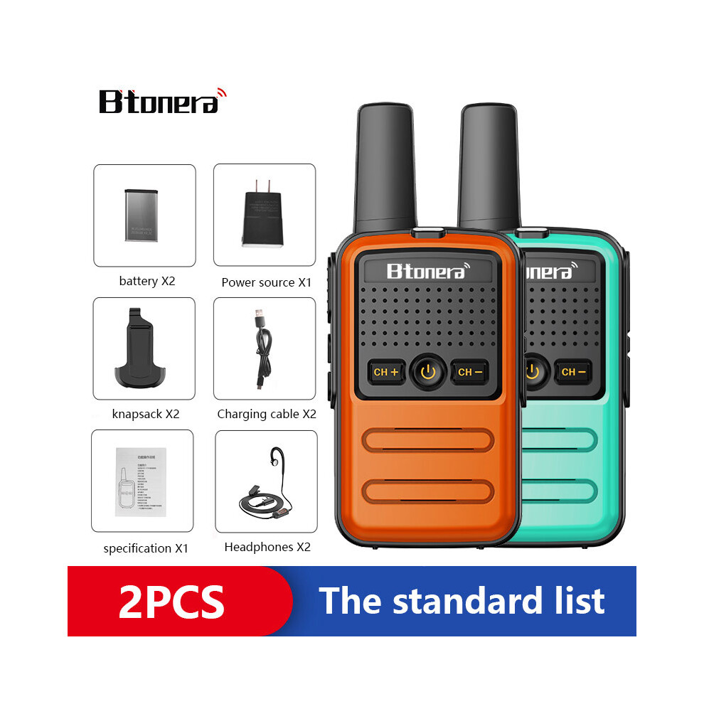 (-Headset) Btoera 2 Pcs Mini Walkie Talkie Pmr 446 Portable Two-Way Radio Ht Ptt Walkie-Talkies 5W 16Ch Uhf 400-470Mhz Green/Orange 9036185421324