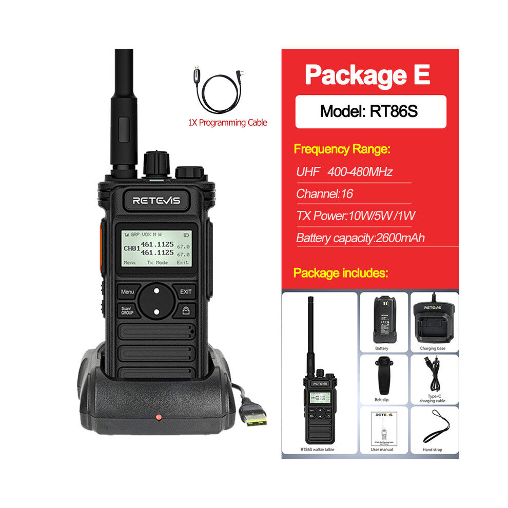 (Package E) Retevis Rt86s Walkie Talkie High Power Walkie Talkie Long Range Uhf Grms Two Way Radio Upgraded Rt86 9036185424042