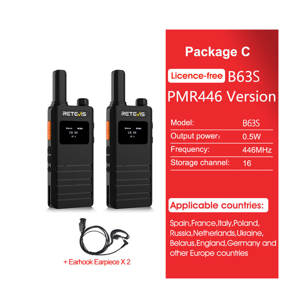(Package C) Retevis B63s Walkie Talkie With Lcd Screen Portable Ultra-Thin Walkie-Talkie Pmr/Frs License-Free Two 9036185432498