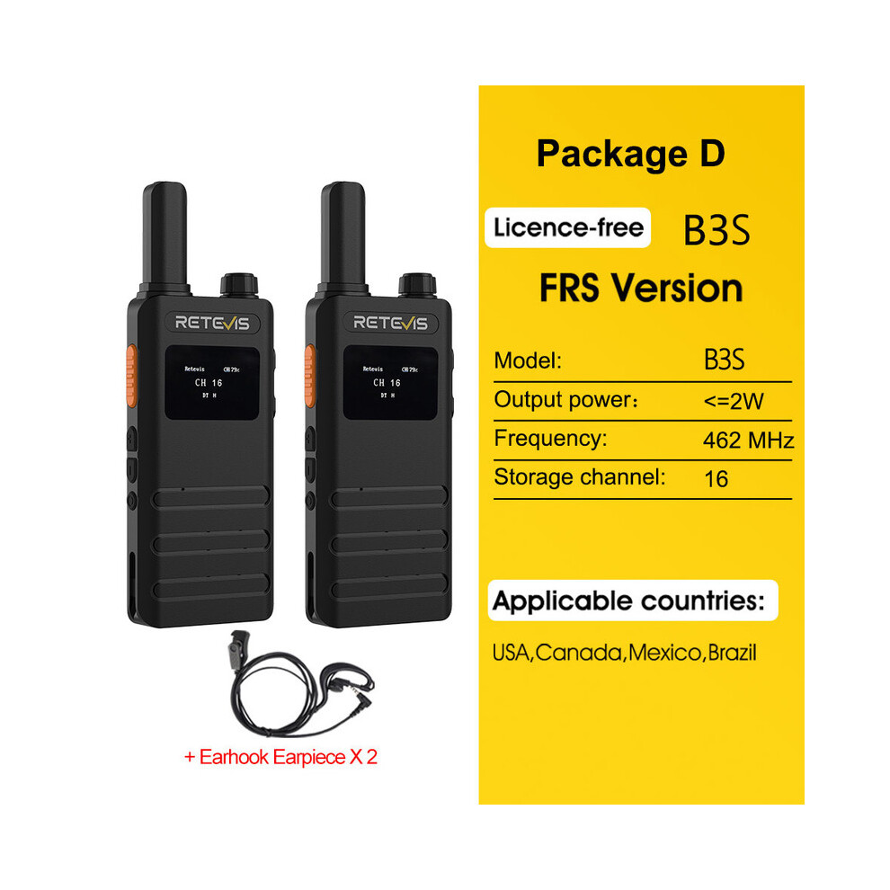 (Package D) Retevis B63s Walkie Talkie With Lcd Screen Portable Ultra-Thin Walkie-Talkie Pmr/Frs License-Free Two 9036185432481
