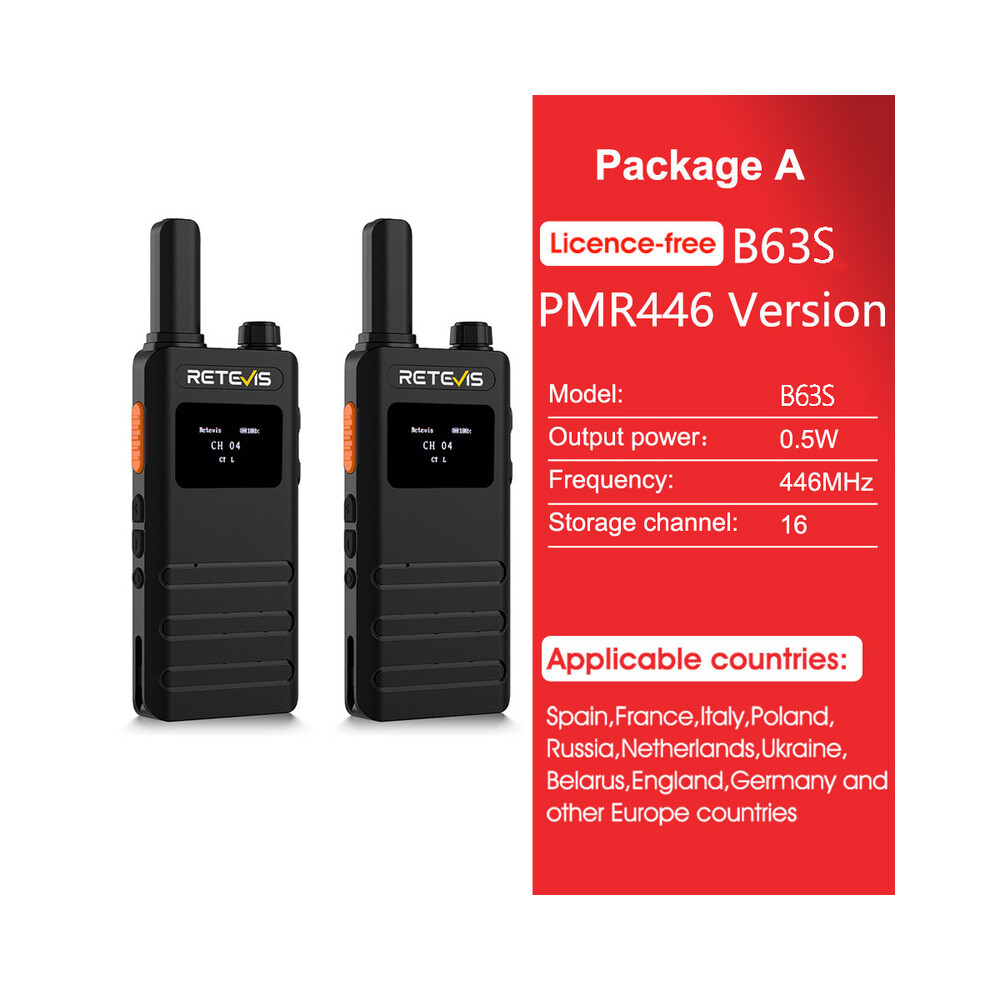 (Package A) Retevis B63s Walkie Talkie With Lcd Screen Portable Ultra-Thin Walkie-Talkie Pmr/Frs License-Free Two 9036185432511