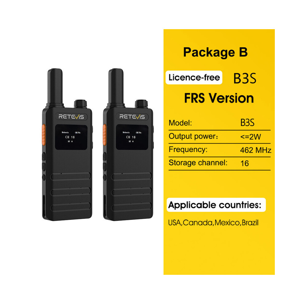 (Package B) Retevis B63s Walkie Talkie With Lcd Screen Portable Ultra-Thin Walkie-Talkie Pmr/Frs License-Free Two 9036185432504