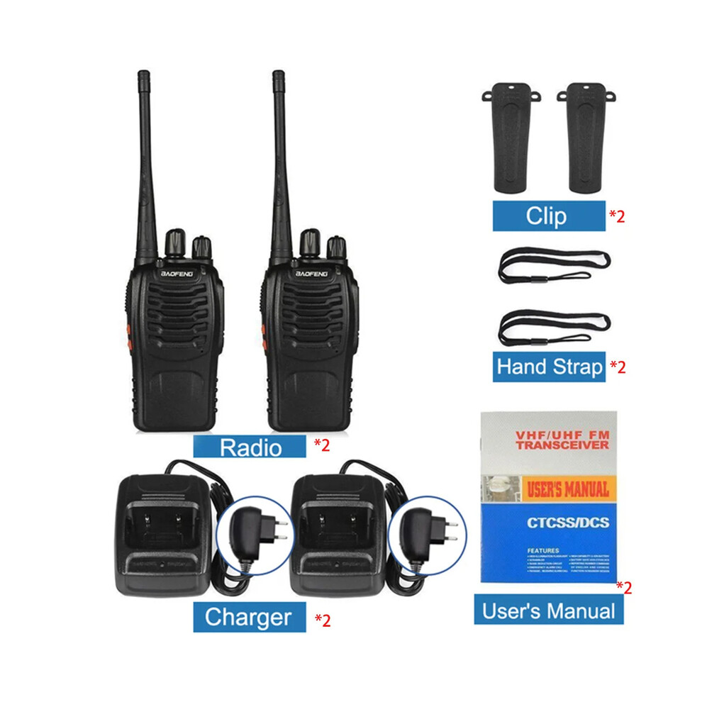 (2Pack) Bf-88E Pmr Handheld Intercom Communicator 16 Channel Long-Distance Conversation Walkie Talkie 5W 446Mhz 9036185419093