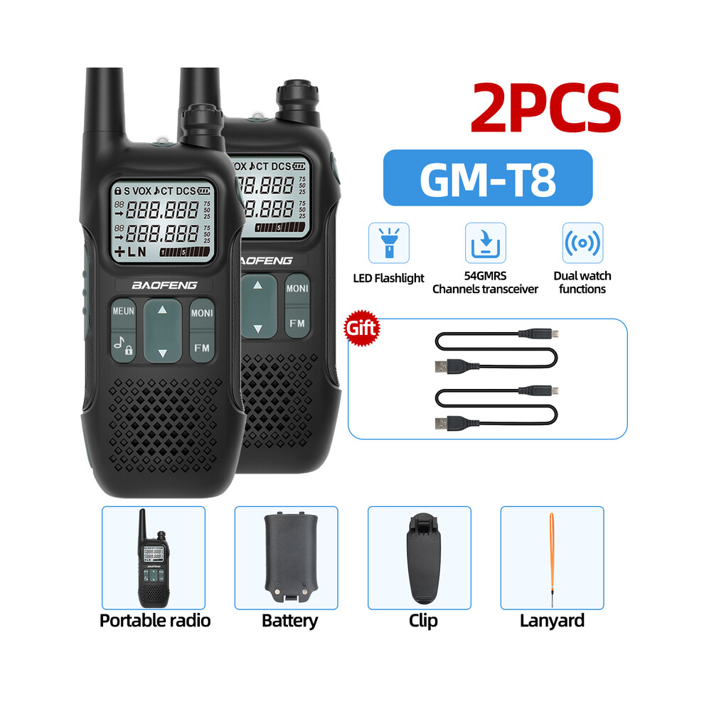 (Usb Plug, 2Pcs) Gmrs Gm-T8 Walkie Talkies Noaa Long Range Rechargable Portable Two Way Radio Usb Charger For Camping 9036185431057
