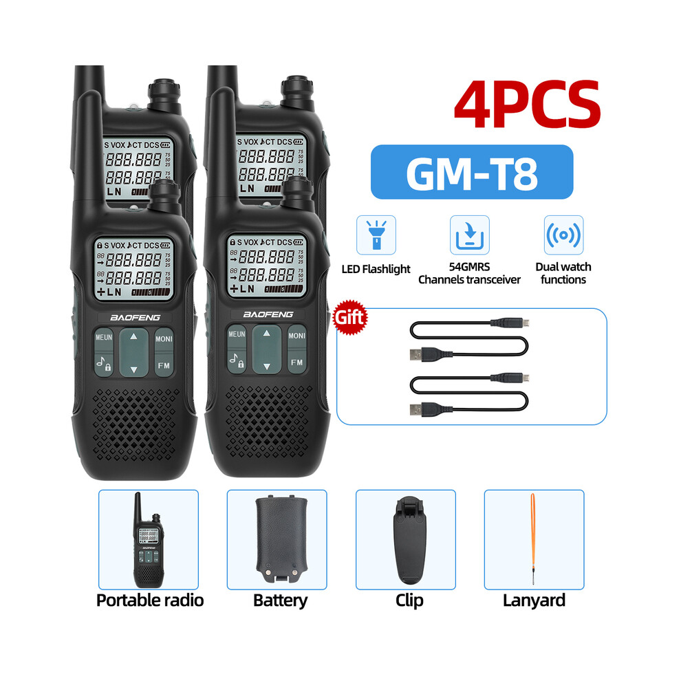 (Usb Plug, 4Pcs) Gmrs Gm-T8 Walkie Talkies Noaa Long Range Rechargable Portable Two Way Radio Usb Charger For Camping 9036185431064