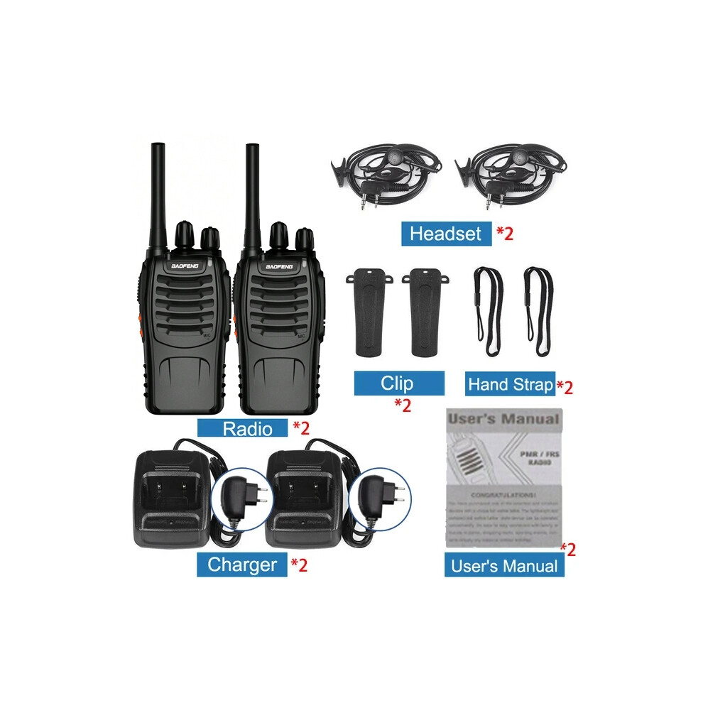 (Euro2pc Add Headset) Bf-88E Pmr Handheld Intercom Communicator 16 Kanaal Lange Afstand Gesprek Walkie Talkie 5W 446Mhz Home 9036185414777