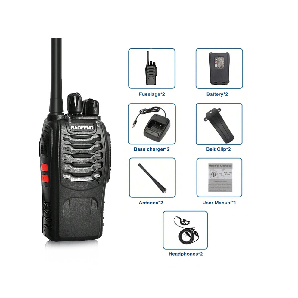 (2Pc Add Headset) Bf-88E Pmr Handheld Intercom Communicator 16 Kanaal Lange Afstand Gesprek Walkie Talkie 5W 446Mhz Home 9036185414784