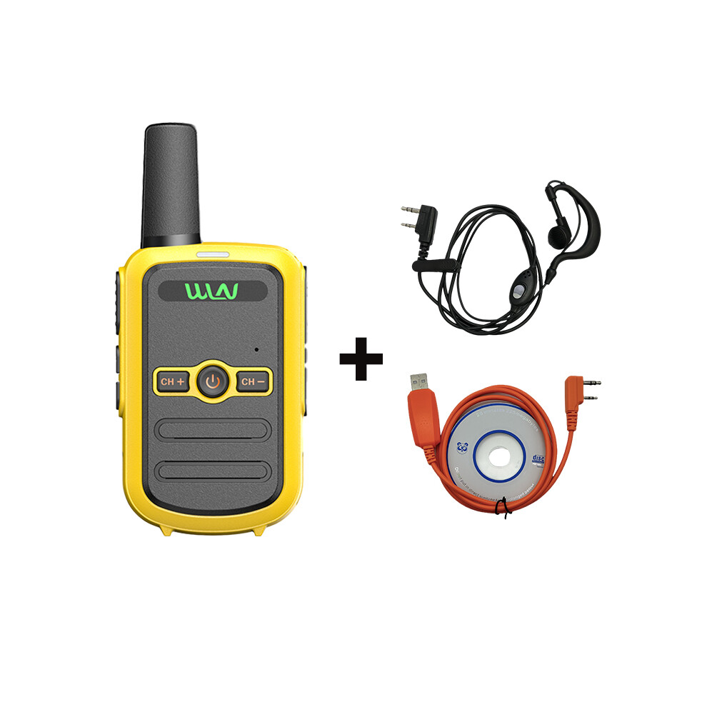 (Ej-Ora Cable-) Wln Kd-C51 Mini Walkie Talkie Uhf 400-470Mhz 16Ch Usb Charging Long Range Portable Handheld Two Way Yellow 9036185431880