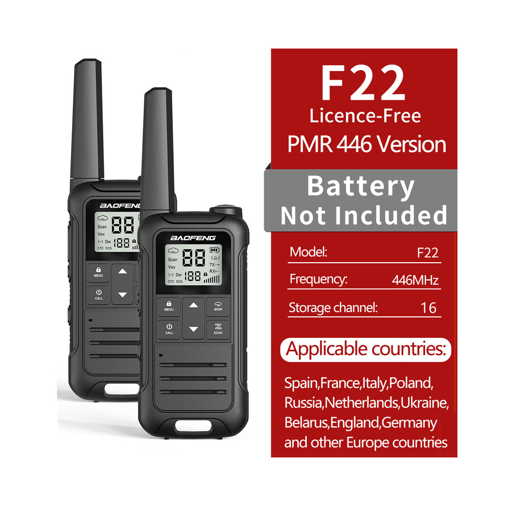 (Pmr No Bat-B) 2Pcs F22 Pmr446 Frs Mini Communication Radio Profesional Walkie Talkies Two Way Radio Transceiver For 9036185432214
