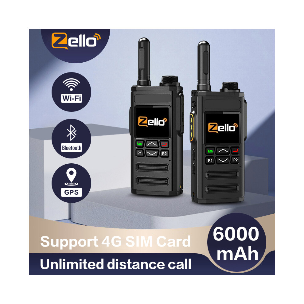 (Black) Zello Walkie Talkie 4G Sim Card Wifi Network Cell Phone Radio Long Range 100 Miles Professional Poc Black 9036185678902