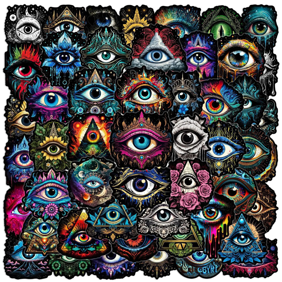 (MULTICOLOR) 50Pcs Cool Eyeball Stickers Colorful Halloween Horror DIY Stickers Scrapbooking Phone Luggage Skateboard Waterproof Decals