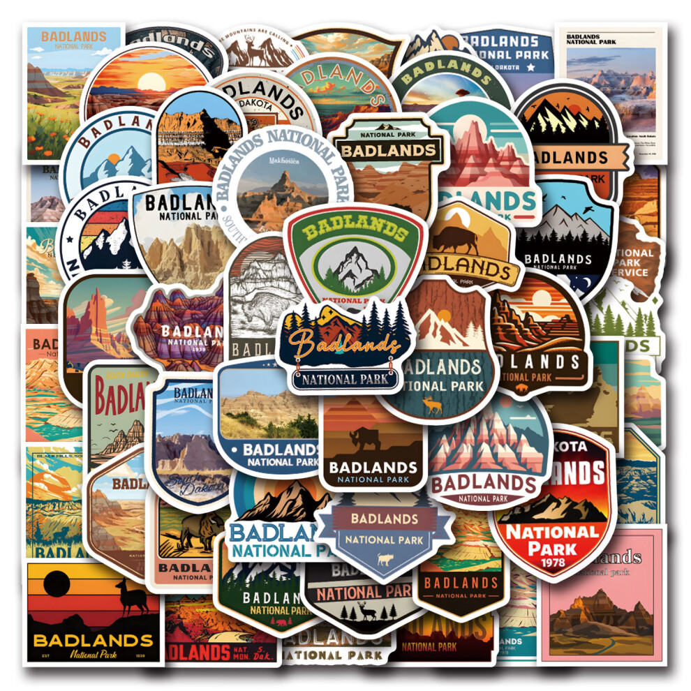 (MULTICOLOR) 55PCS Badlands National Park Stickers DIY Stickers Scrapbooking Phone Luggage Skateboard Waterproof Graffiti Decals