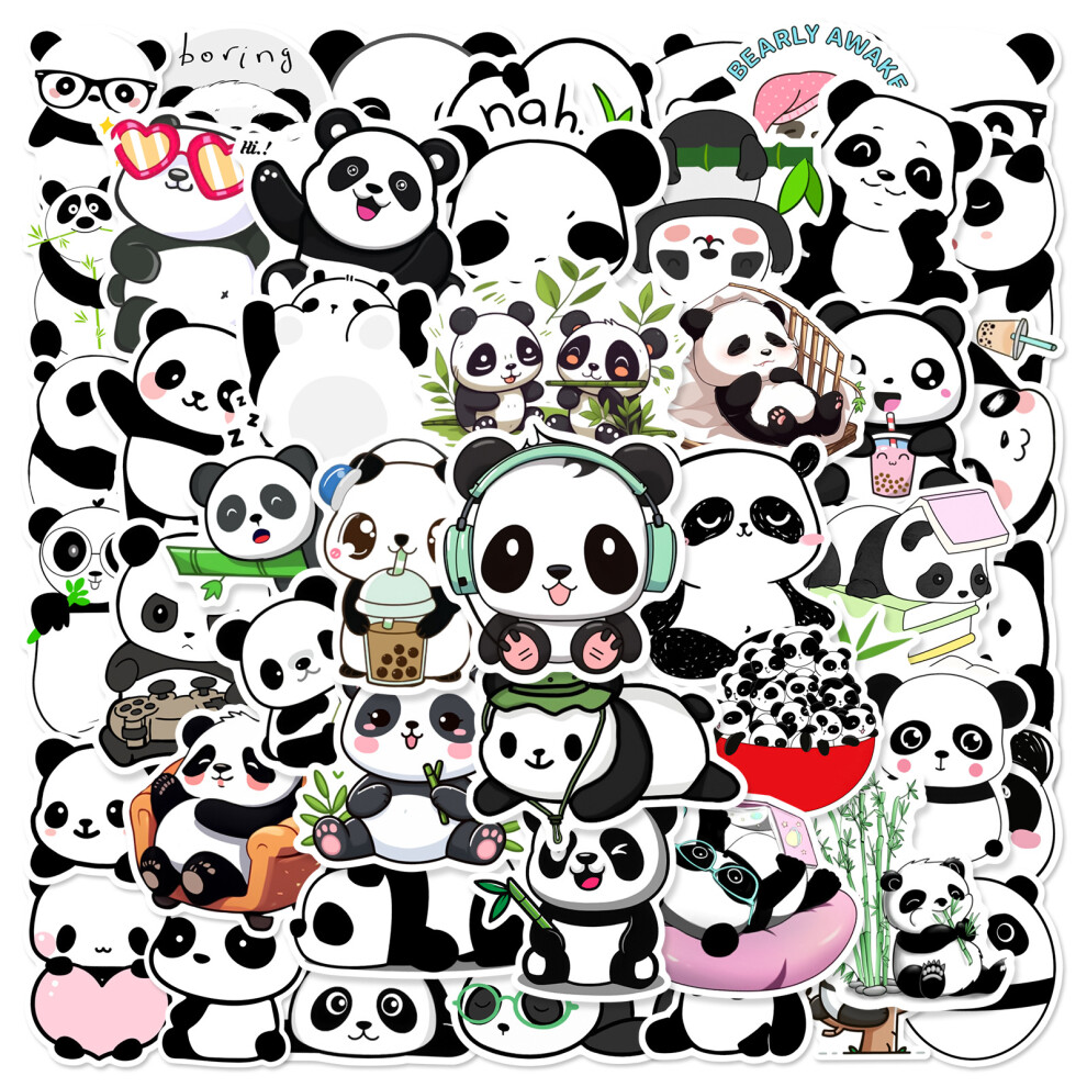 (MULTICOLOR) 50Pcs Cartoon Cute Panda Stickers Kawaii Panda DIY Stickers Scrapbooking Phone Luggage Skateboard Waterproof Decals