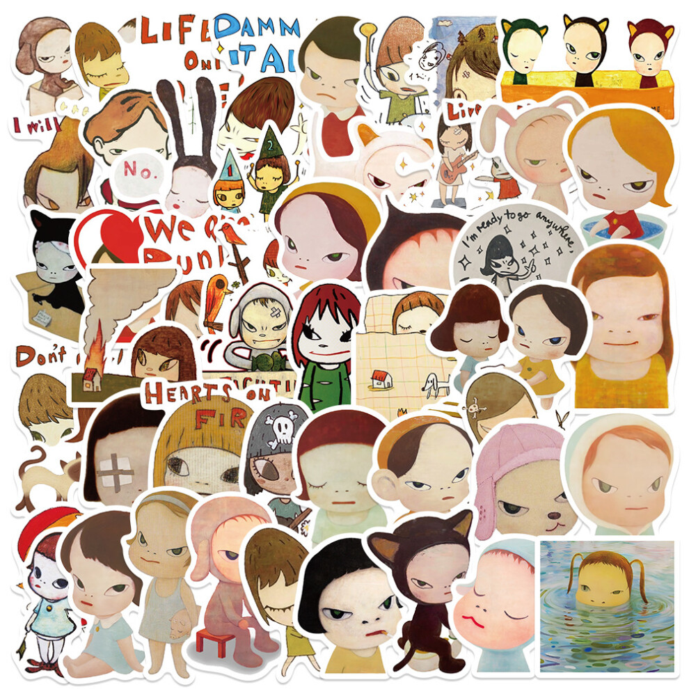 (MULTICOLOR) 50Pcs Cute Nara Yoshitomo Stickers Yoshitomo Nara DIY Stickers Scrapbooking Phone Luggage Skateboard Waterproof Graffiti Decals