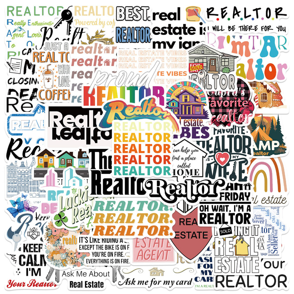 (MULTICOLOR) 50Pcs Funny Realtor Stickers Real Estate Stickers DIY Stickers Scrapbooking Phone Luggage Skateboard Waterproof Graffiti Decals