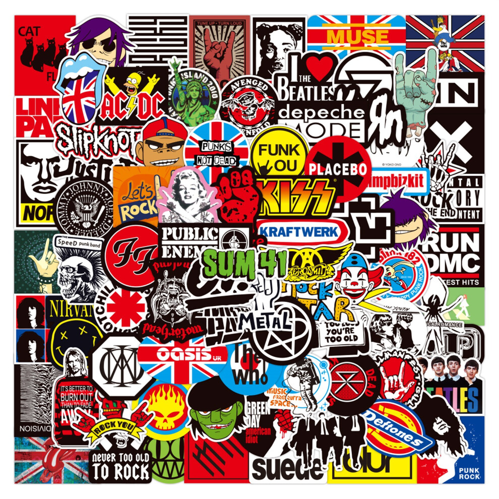 (Rose ) 100Pcs Classic Rock Stickers Graffiti Music Band Decals For Ipad Guitar Laptop Phone Motorcycle Skateboard Luggage Bottle Decals Gold