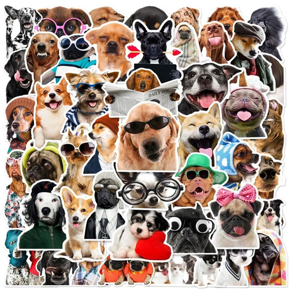 (MULTICOLOR) 50Pcs Funny Dog Stickers Cartoon Cute Decals Toy Stationery Guitar Phone Bicycle Laptop Luggage Car Graffiti Kids Sticker