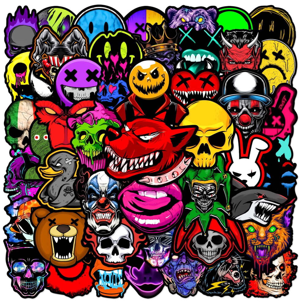 (MULTICOLOR) 50Pcs Horror Series Skull Stickers Jdm DIY Stickers Scrapbooking Phone Luggage Skateboard Waterproof Decals