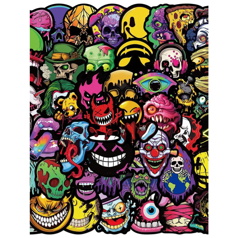 (MULTICOLOR) 50Pcs Cool Horror Skull Stickers JDM car  DIY Stickers Scrapbooking Phone Luggage Skateboard Decorative Waterproof Decals