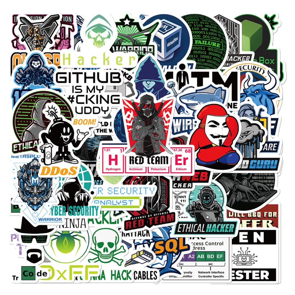 (MULTICOLOR) 50Pcs Cool Hacker Programming Network Stickers DIY Stickers Scrapbooking Phone Luggage Skateboard Decorative Waterproof Decals