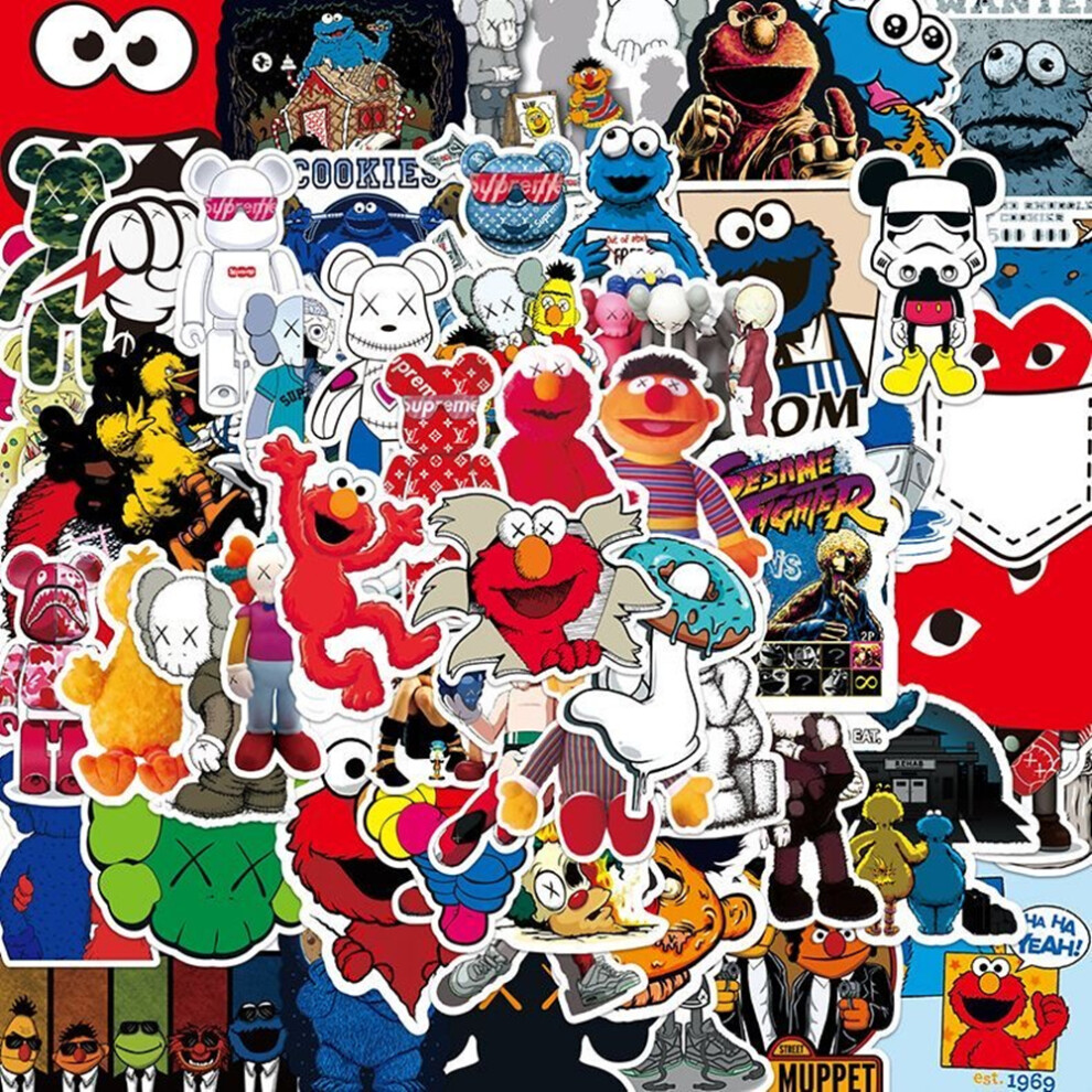 (MULTICOLOR) 60Pcs Fashion Cool Brand Logo Stickers Aesthetic Motorcycle Phone Car Skateboard Laptop Sticker Decal