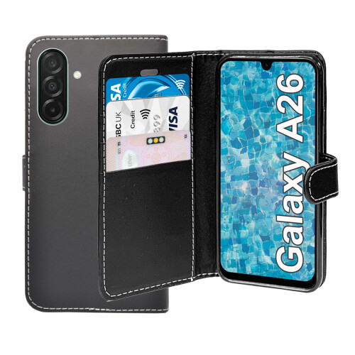 (Black) For Samsung Galaxy A26 Wallet Flip PU Leather Case 2
