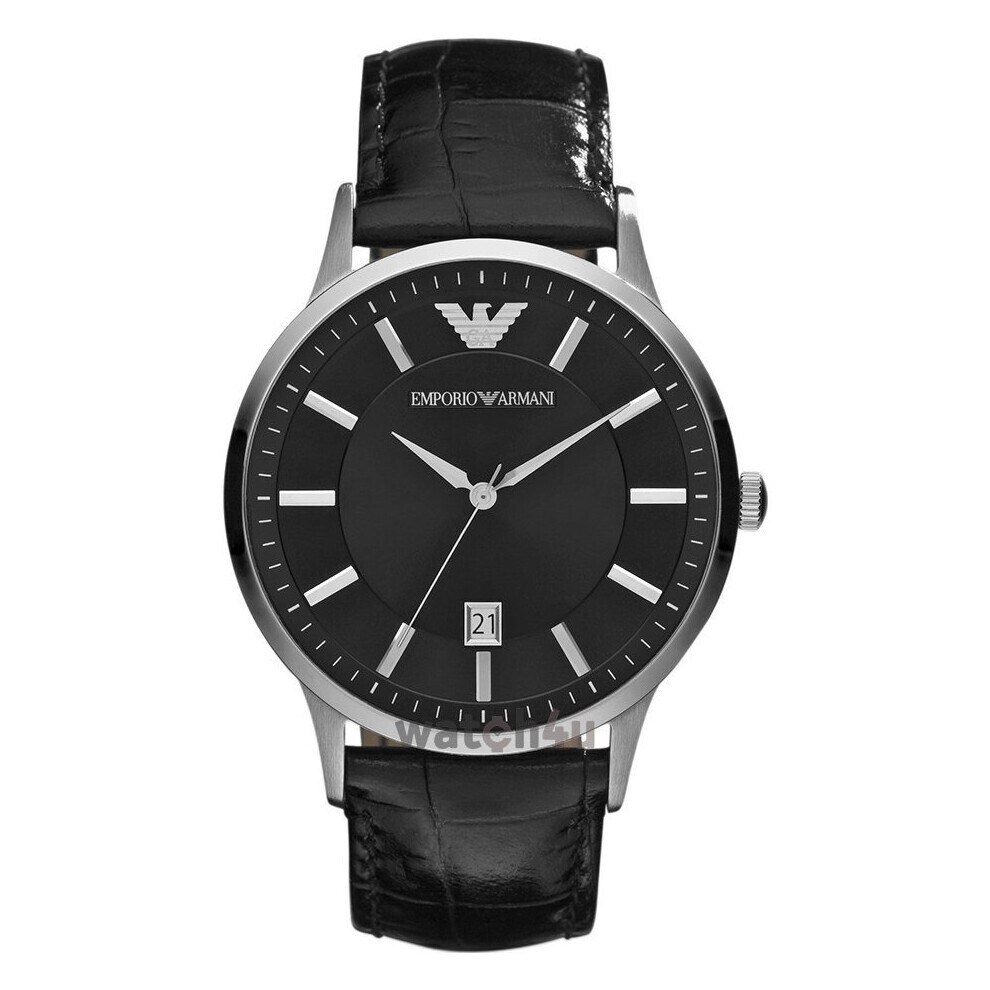 Armani Emporio Renato Men's Watchround Analog Dial Leather Strapar2411 Black