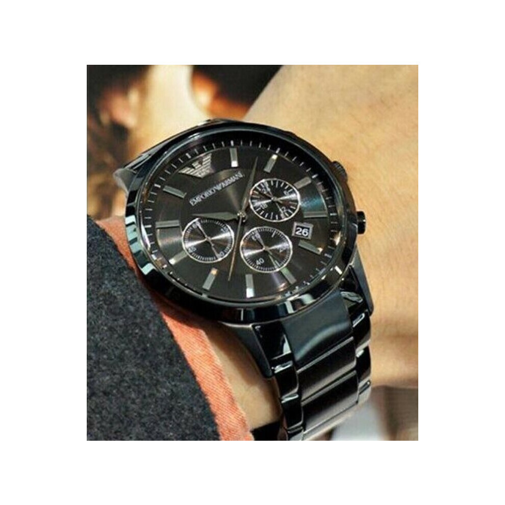 EMPORIO ARMANI MEN'S AR2453 BLACK BRACELET BLACK DIAL BLACK CASE
