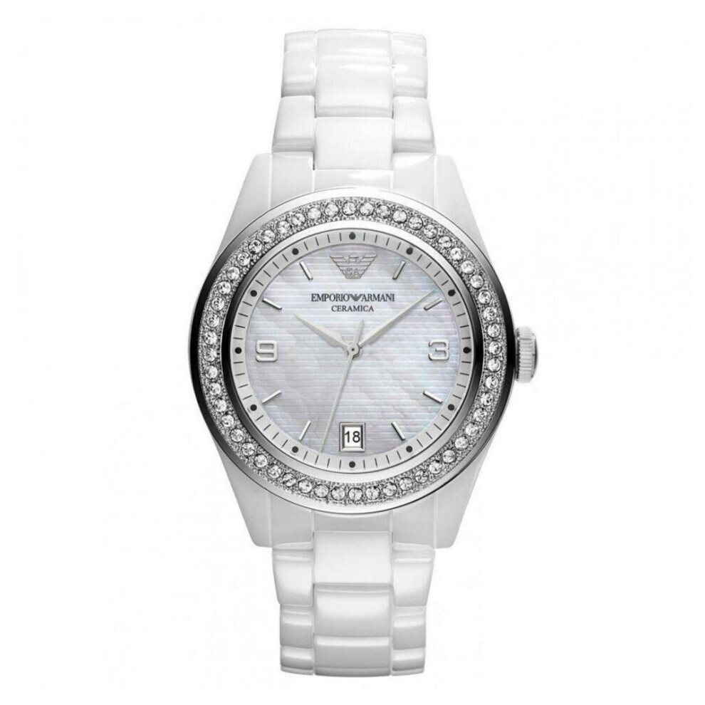 Emporio Armani Ceramica Ladies WatchMother of Pearl DialCrystal CaseAR1426