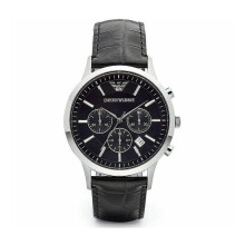 Emporio Armani Men'sBlack Leather StrapChrono DesignSteel Case WatchAR2447