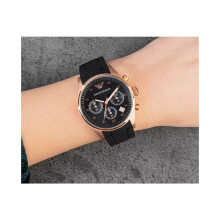 EMPORIO ARMANI WOMEN'S AR5906 BLACK STRAP BLACK DIAL ROSE GOLD CASE
