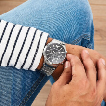 EMPORIO ARMANI MEN'S AR2434 SILVER BRACELET BLACK DIAL SILVER CASE