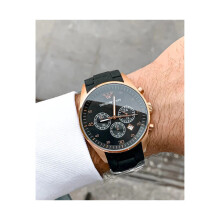 EMPORIO ARMANI MEN'S AR5905 BLACK STRAP BLACK DIAL ROSE GOLD CASE