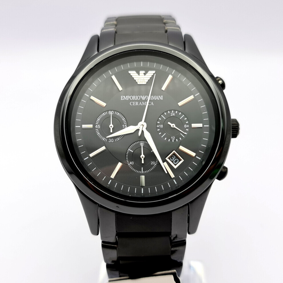 NEW EMPORIO ARMANI AR1452 CERAMIC BLACK DIAL & STRAP MENS WATCH