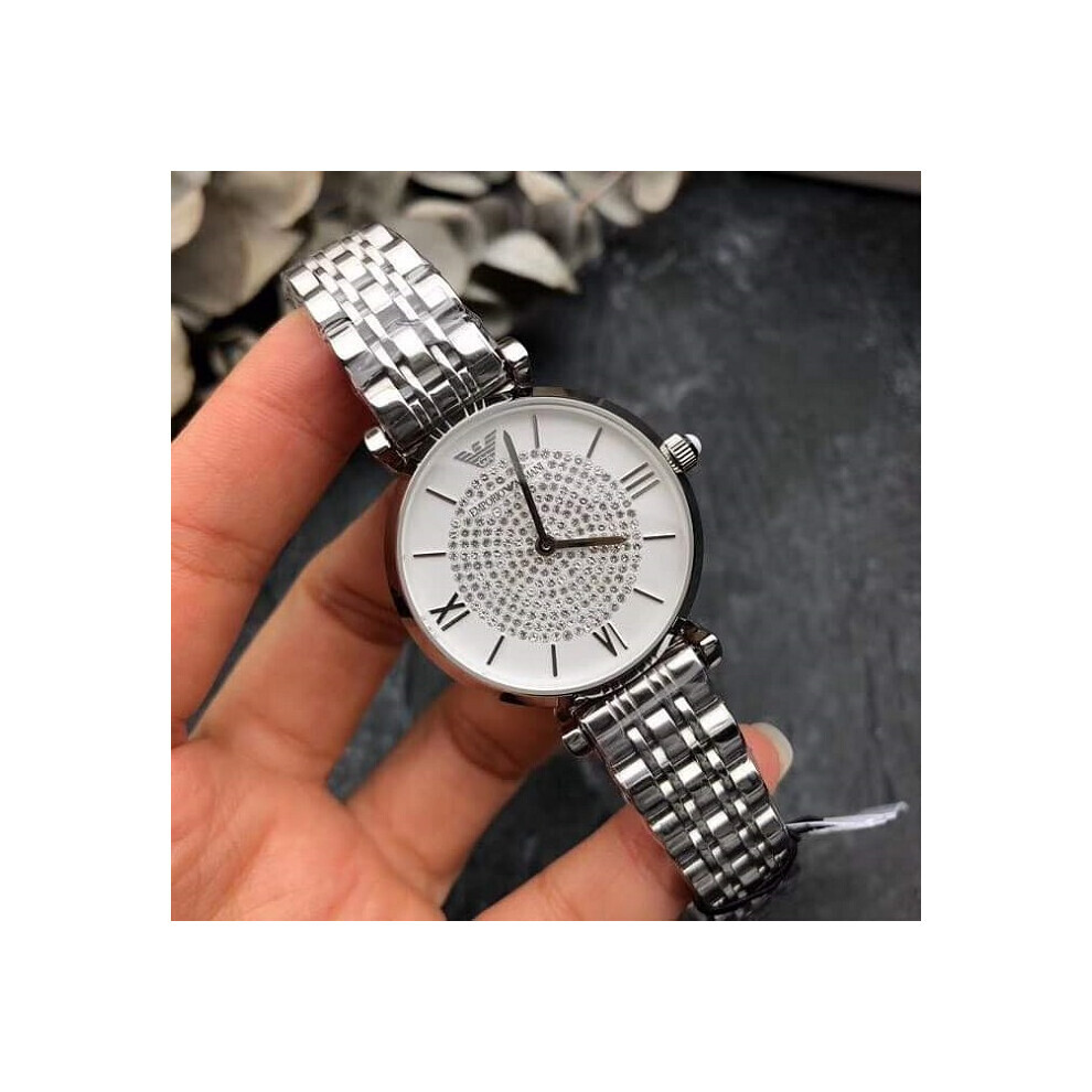EMPORIO ARMANI WOMEN'S AR1925 SILVER BRACELET WHITE DIAL SILVER CASE