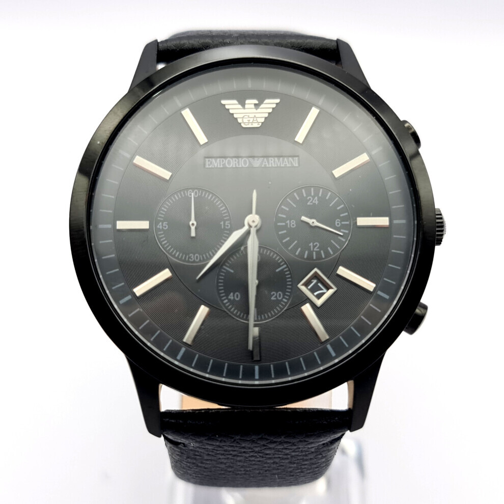 NEW EMPORIO ARMANI MENS AR2461 BLACK LEATHER MENS CHRONOGRAPH WATCH