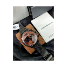 EMPORIO ARMANI AR11141 MEN'S WATCH GREY MESH BAND BROWN DIAL GREY CASE