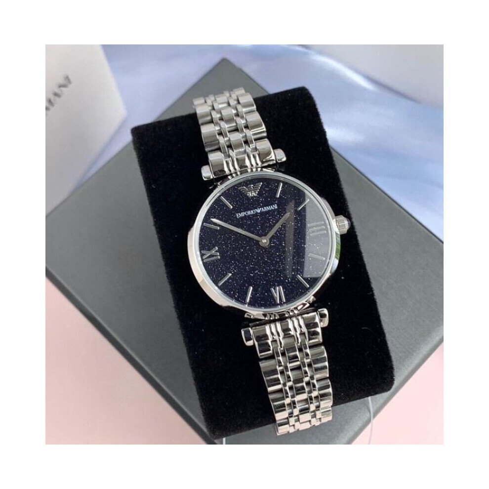 Armani Emporio Ar11091 Womens Watch Silver Strap Blue Dial Silver Case