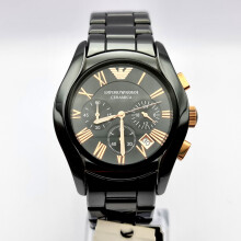 NEW EMPORIO ARMANI AR1410 CERAMIC BLACK AND ROSE GOLD MENS WATCH